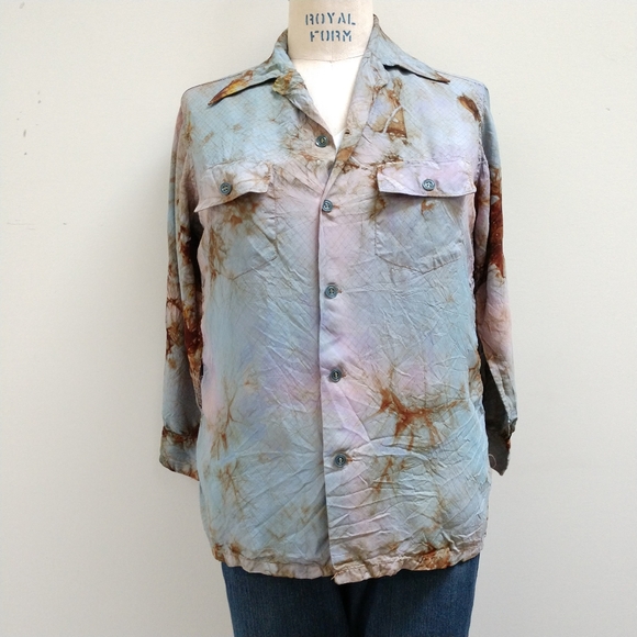 Rough and Tumble Vintage Tops - Sunkist Silk Blend Tie Dye Button Up Shirt